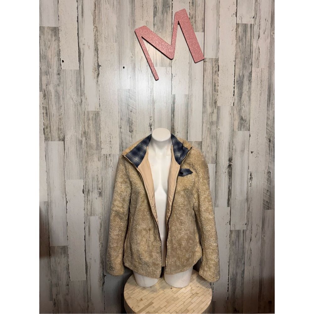 Pendleton Cream Sherpa Flannel Trim Full Zipper Teddy Coat Women’s medium